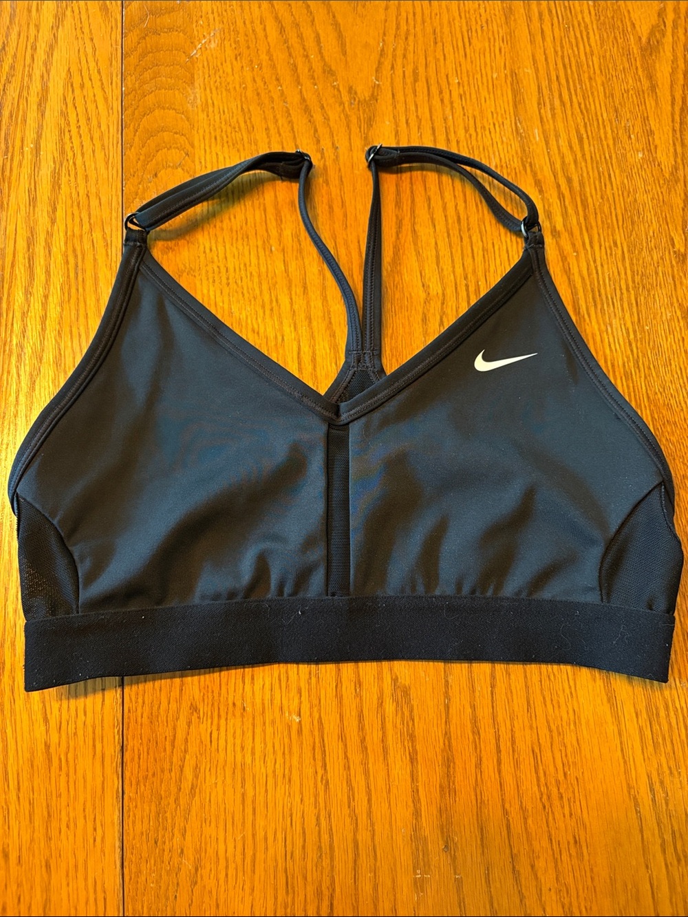 (5/$20) Nike Dri-Fit Black V-Neck Strappy Sports Bra with White Swoosh